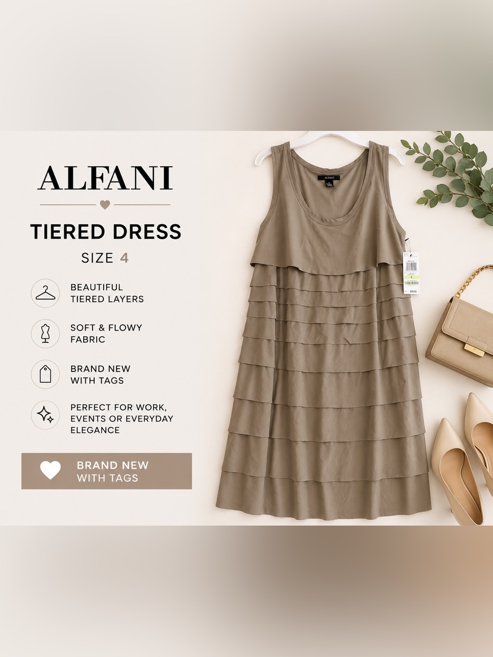 Alfani Taupe Tiered Ruffle Tank Dress